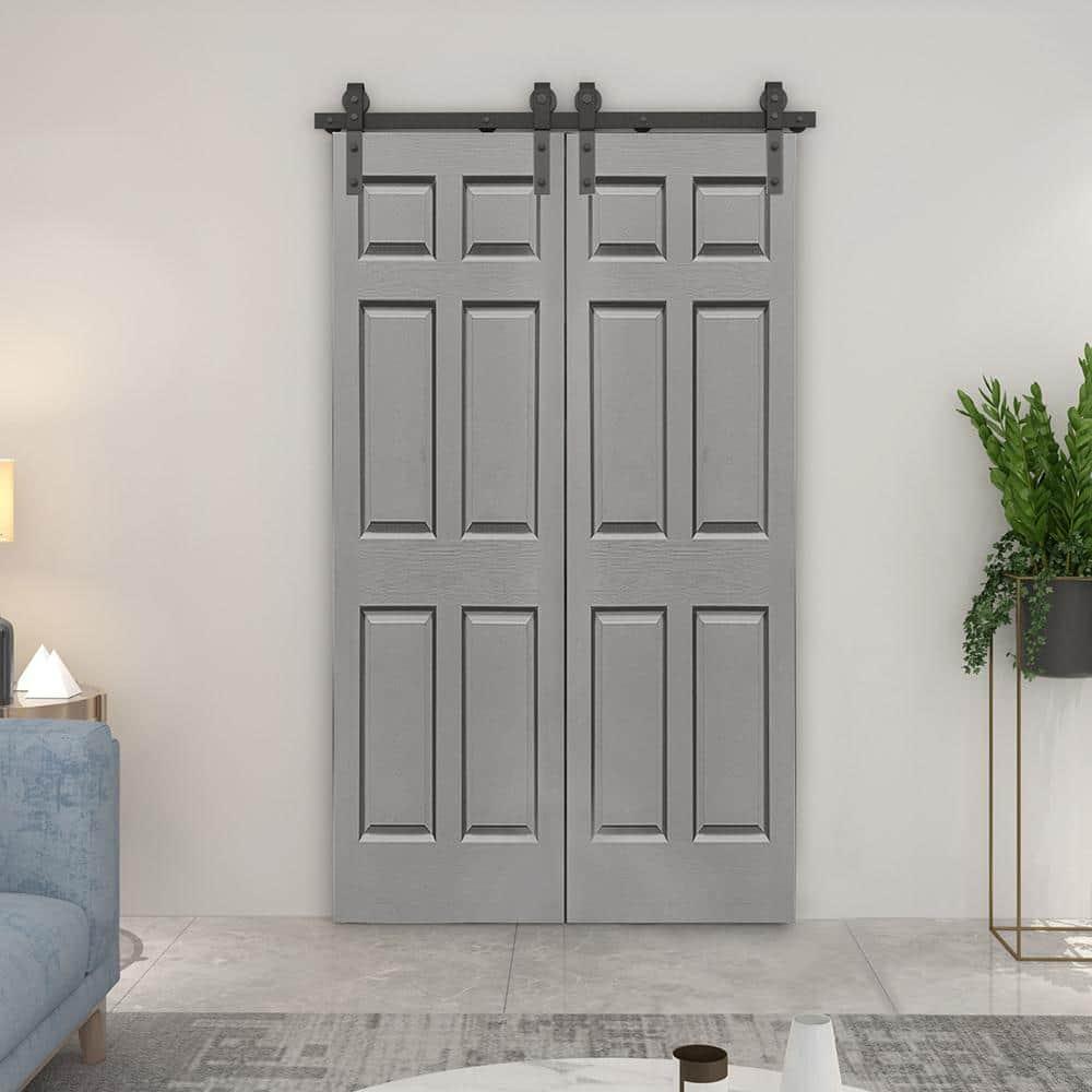 Calhome Paneled MDF Composite Double Bifold Barn Doors with Installation Hardware Kit
