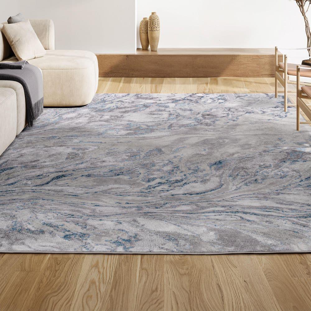 8'x10' Swirl Marbled Abstract Area Rug, Gray/Blue - JONATHAN Y