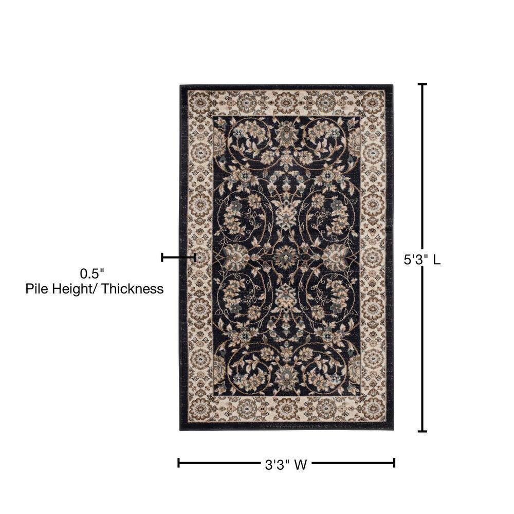 Lyndhurst LNH340 Power Loomed Accent Rug - Anthracite/Cream - 3'3"x5'3" - Safavieh