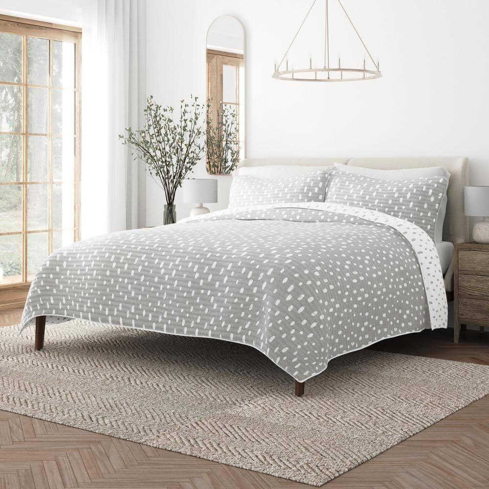 Becky Cameron Gray Polka Dots Pattern Reversible Quilt Set