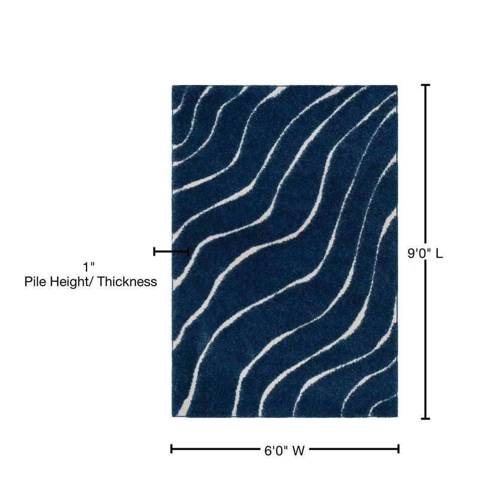 Florida Shag SG472 Power Loomed Indoor Area Rug - Dark Blue/Cream - 6'x9' - Safavieh
