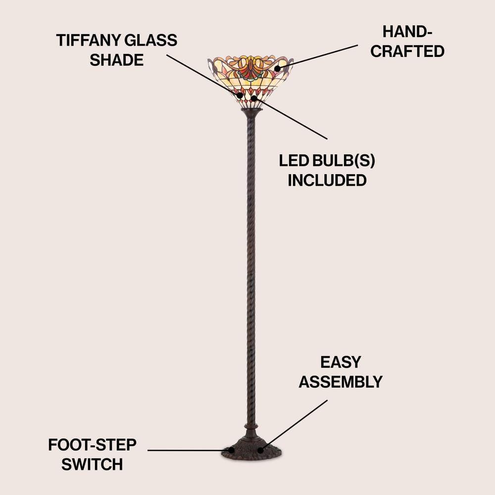 JONATHAN Y JYL8003A Davis Tiffany-Style 70" Torchiere LED Floor Lamp, Traditional for living room, dinning room, bedroom, office Bulb Included, Bronze