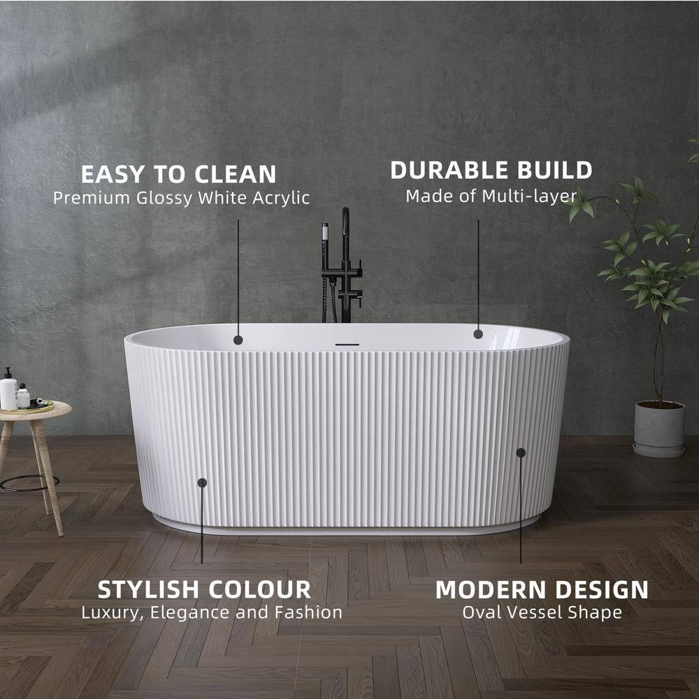 ZEAFIVE WZ48-GW59-R 59" X 30" Freestanding Corner Soaking Acrylic Bathtub