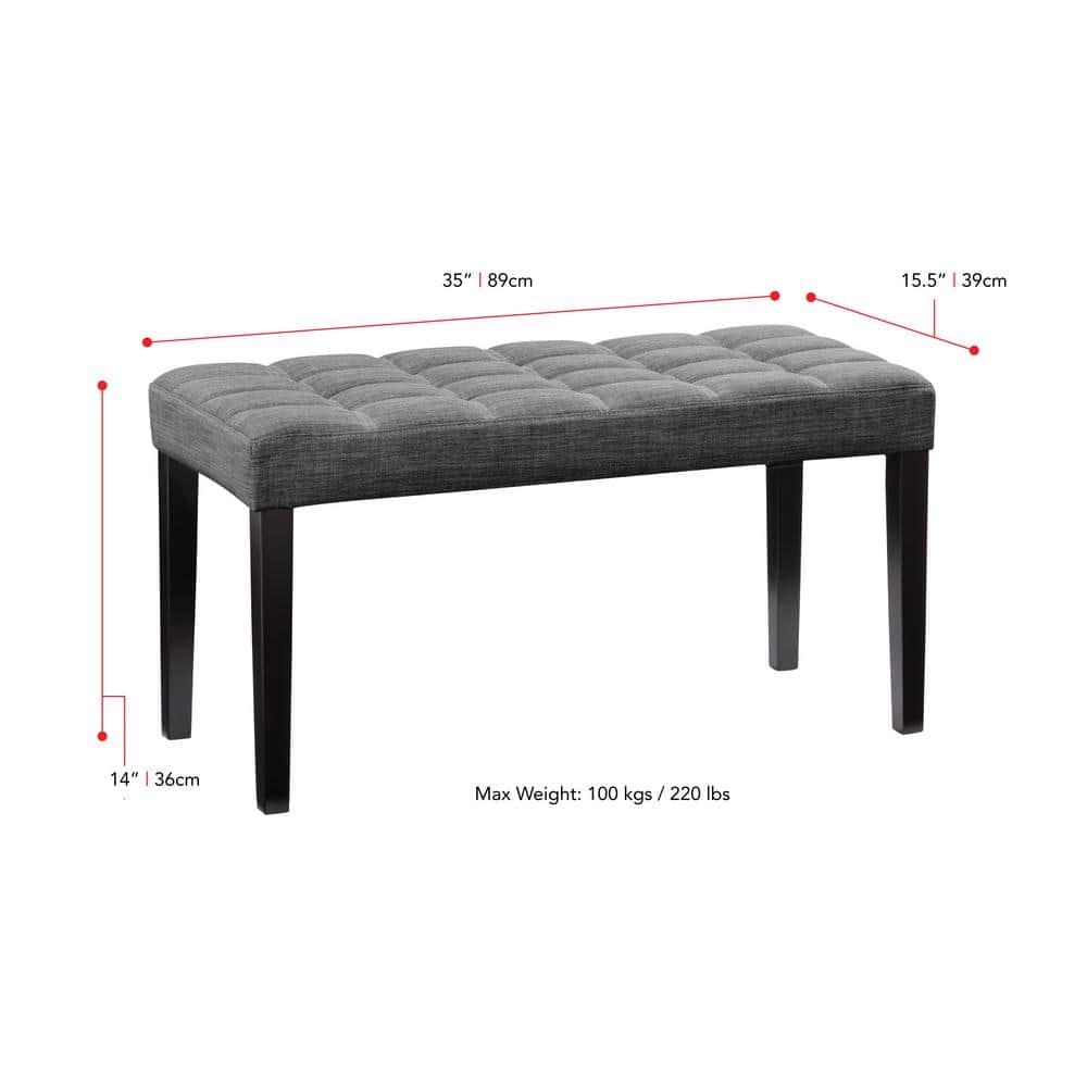 California Fabric Tufted Bench Dark Gray - CorLiving: Entryway, Living Room, Foam Padded, Wood Legs