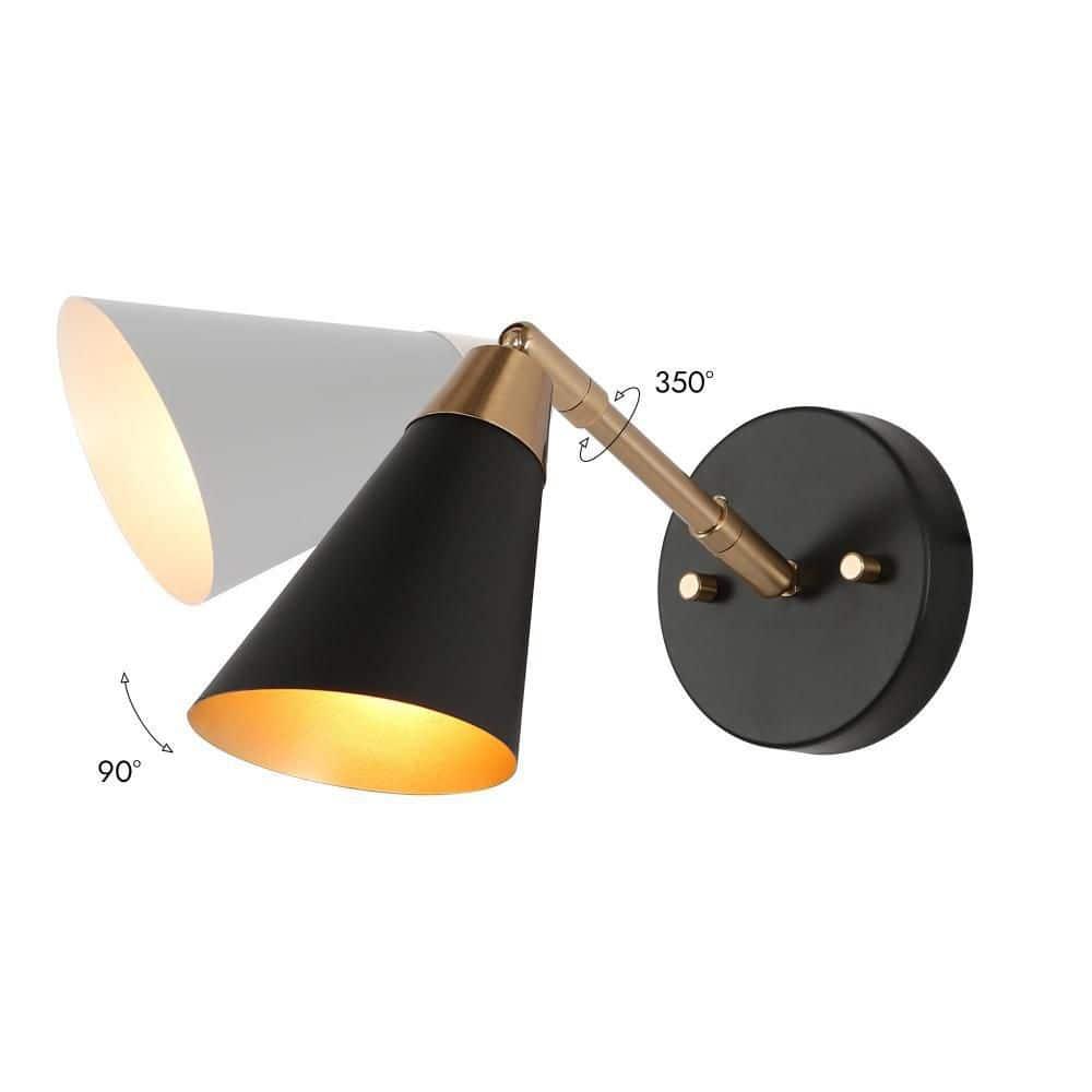 Flumie 1-Light Industrial Black Indoor Wall Sconce Modern Brass Vanity Light Adjustable Head with Cone Metal Shade