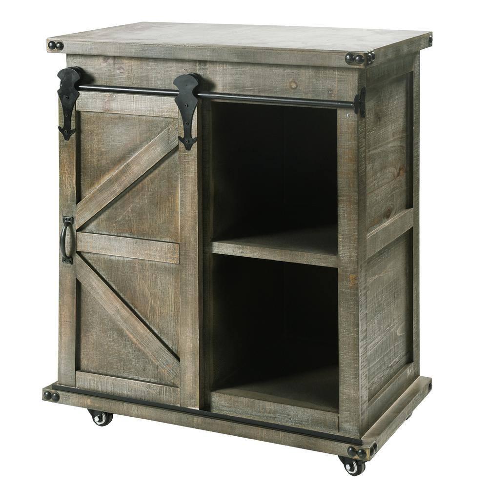 Presley Driftwood Gray Rustic Side Cabinet with Black Metal Hardware