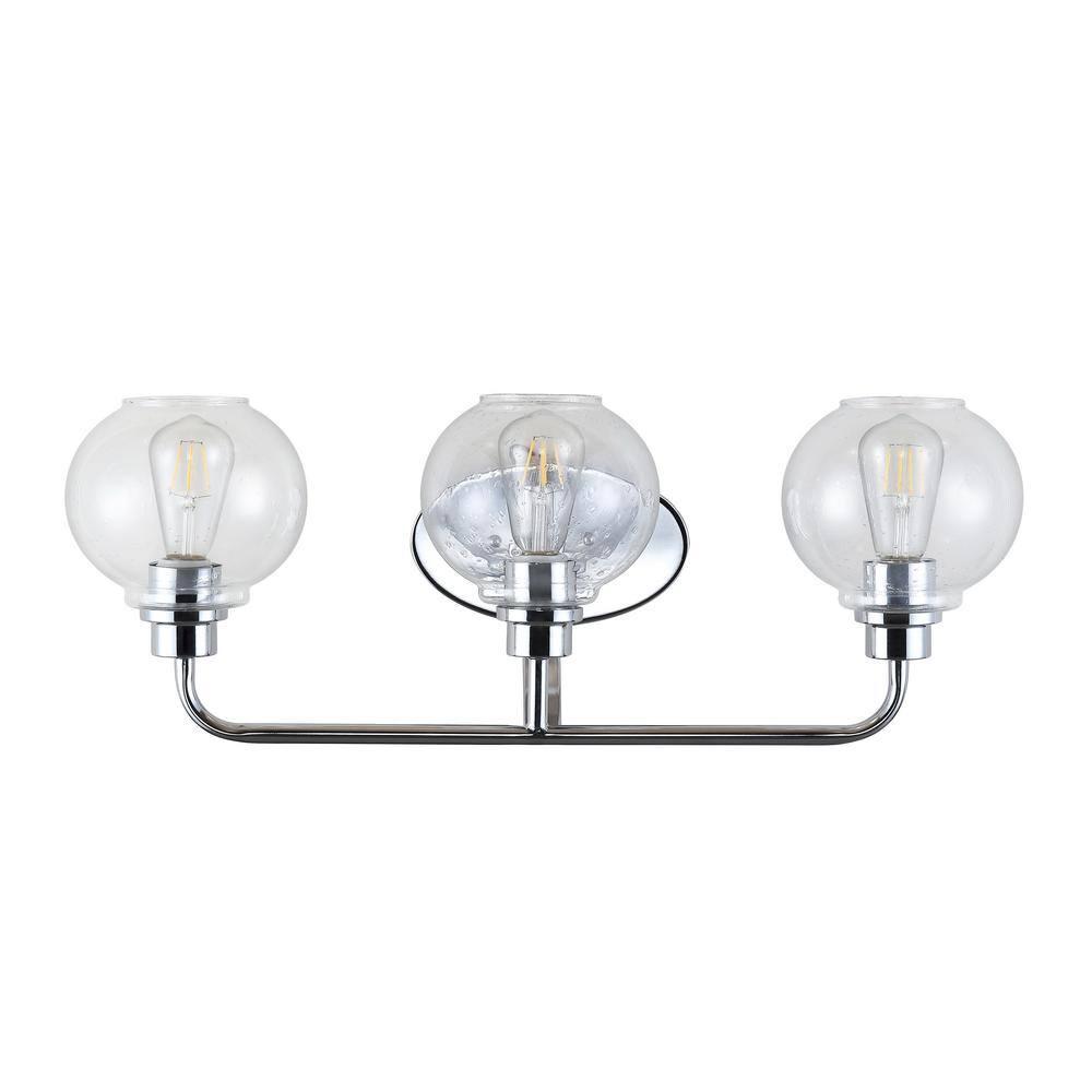 JONATHAN Y JYL7528B Sandrine 26.25" 3-Light Iron/Seeded Glass Cottage Rustic LED Vanity Light Classic 2700K LED 4W Bulbs Entryway Lobby Kitchen Bathroom Bedroom Living Room Hallway, Chrome