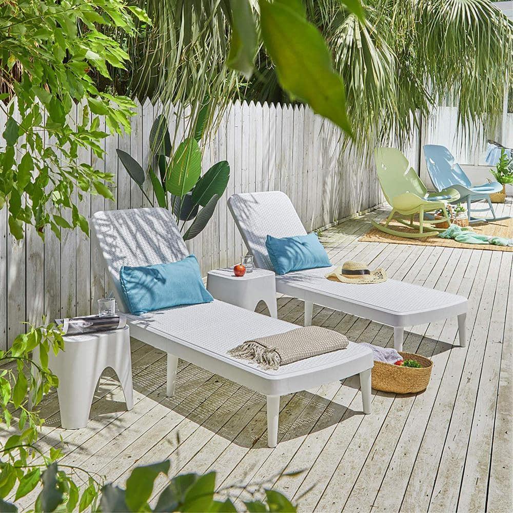 Tahiti Rattan Chaise Lounge - White - Lagoon: Resin Adjustable Back, Mold & UV Resistant Patio Lounger