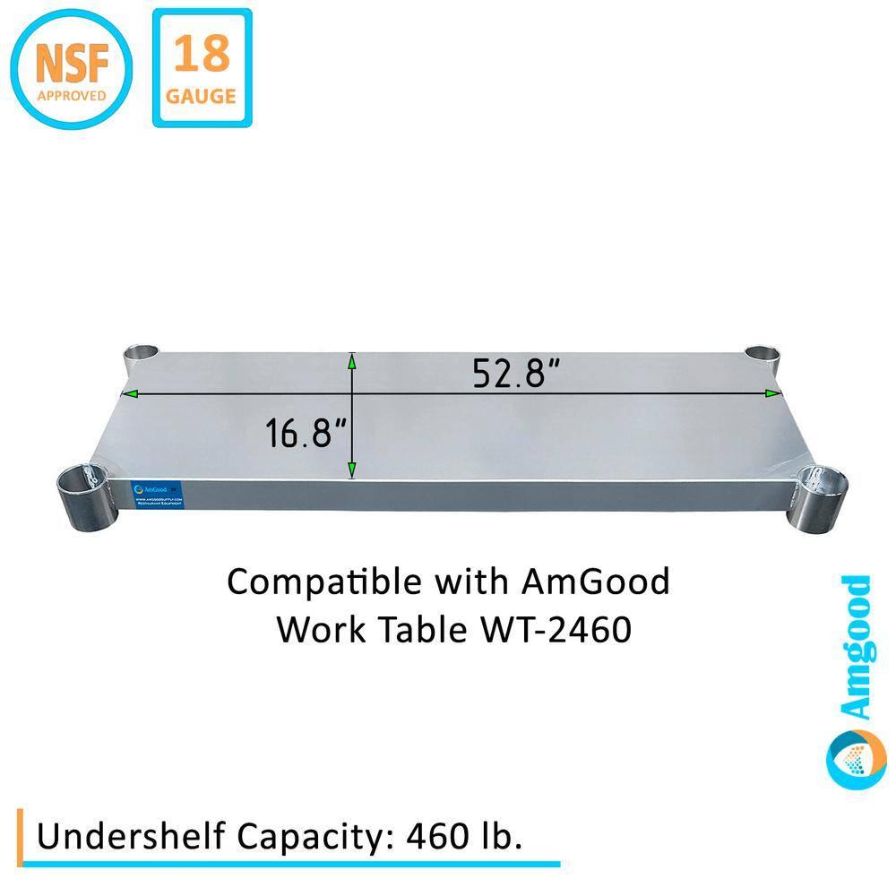 Additional Galvanized Steel Undershelf for 24 in. x 60 in. Kitchen Prep Table Adjustable Galvanized Steel Undershelf