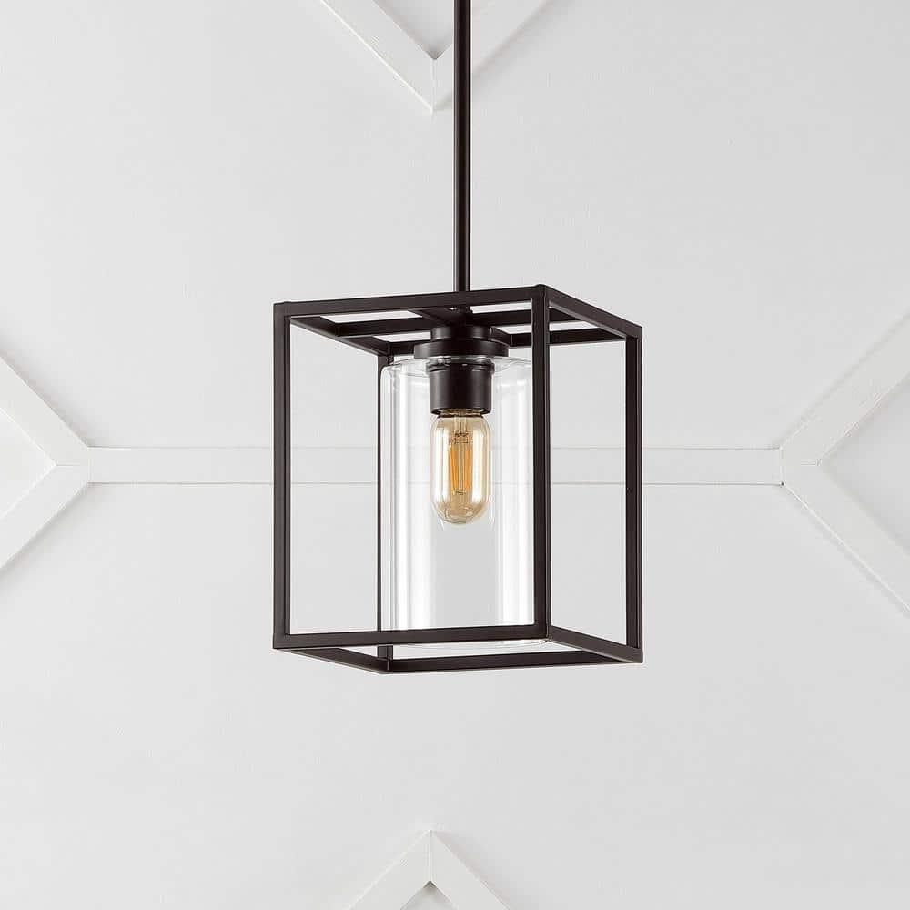 Quinn 8.13" 1-Light Industrial Farmhouse Iron/Glass LED Pendant, Oil Rubbed Bronze