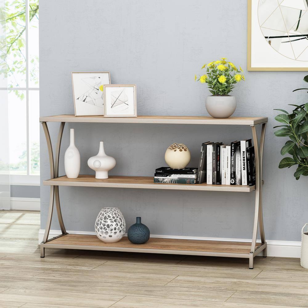 Noble House Ayaan Modern Industrial Handcrafted Mango Wood Console Table, Natural Finish and Silver