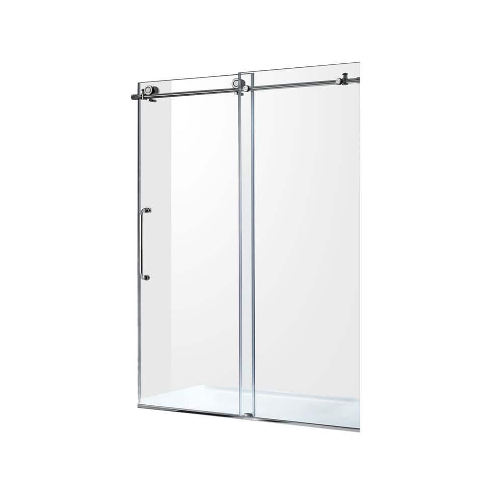 Leon 56"-60" W x 76" H Single Sliding Frameless Shower Door with Tsunami Guard