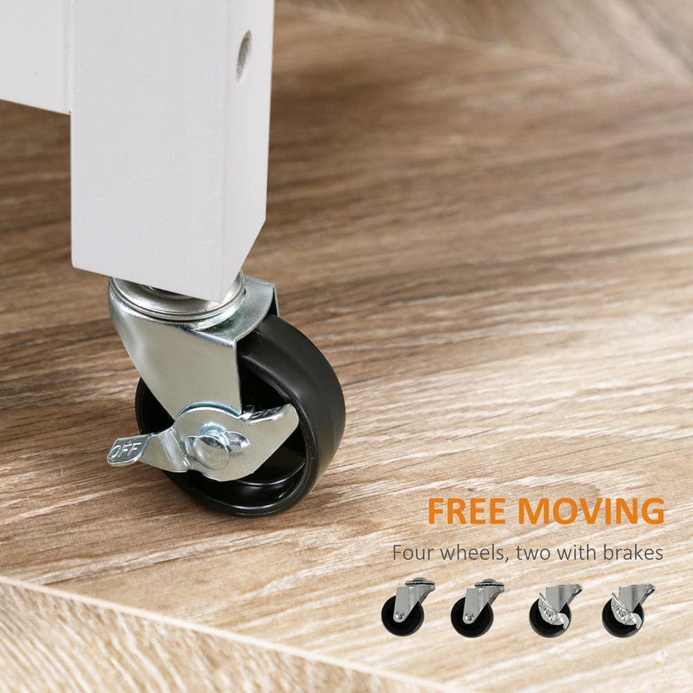 HOMCOM Rolling Kitchen Cart with Wood Top, Kitchen Island with Storage Drawer on Wheels for Dining Room, White