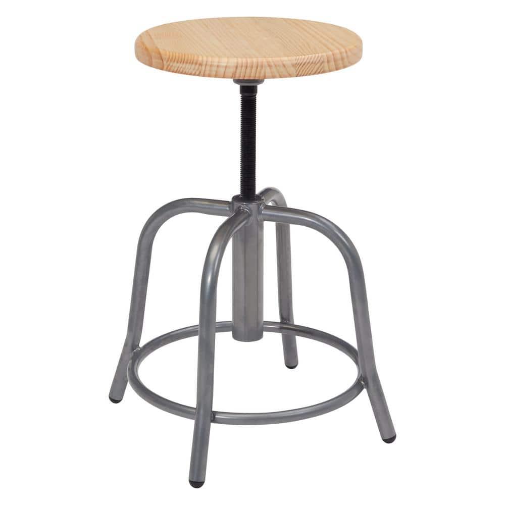 18"-24" Height Adjustable Swivel Accent Stool Wood Seat/Gray Frame - Hampden Furnishings