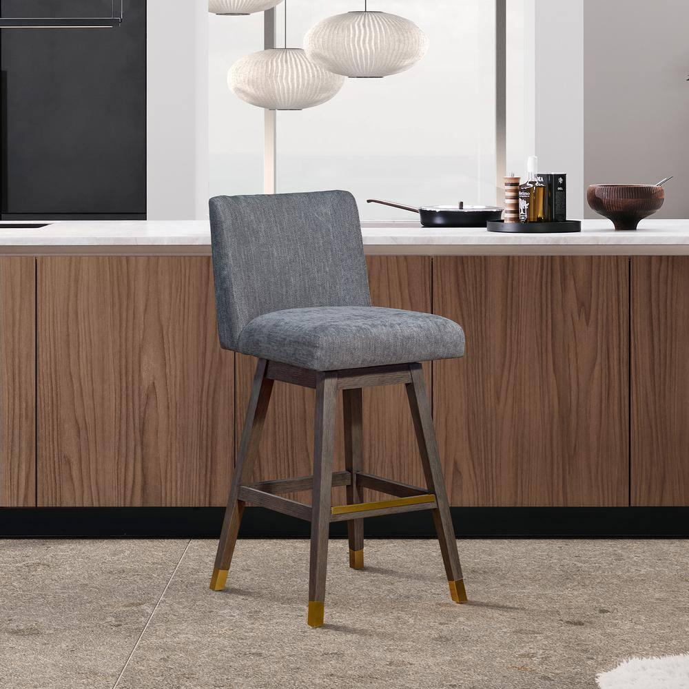 Armen Living Basila Wood Finish with Fabric Swivel Counter Height Barstool Gray Oak