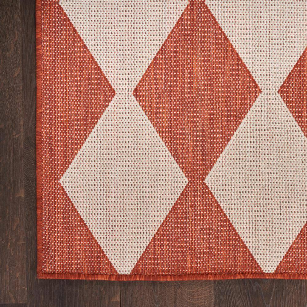 Nourison Positano Retro Diamond Flatweave Indoor Outdoor Low Pile Area Rug Terracotta 7' x 10'