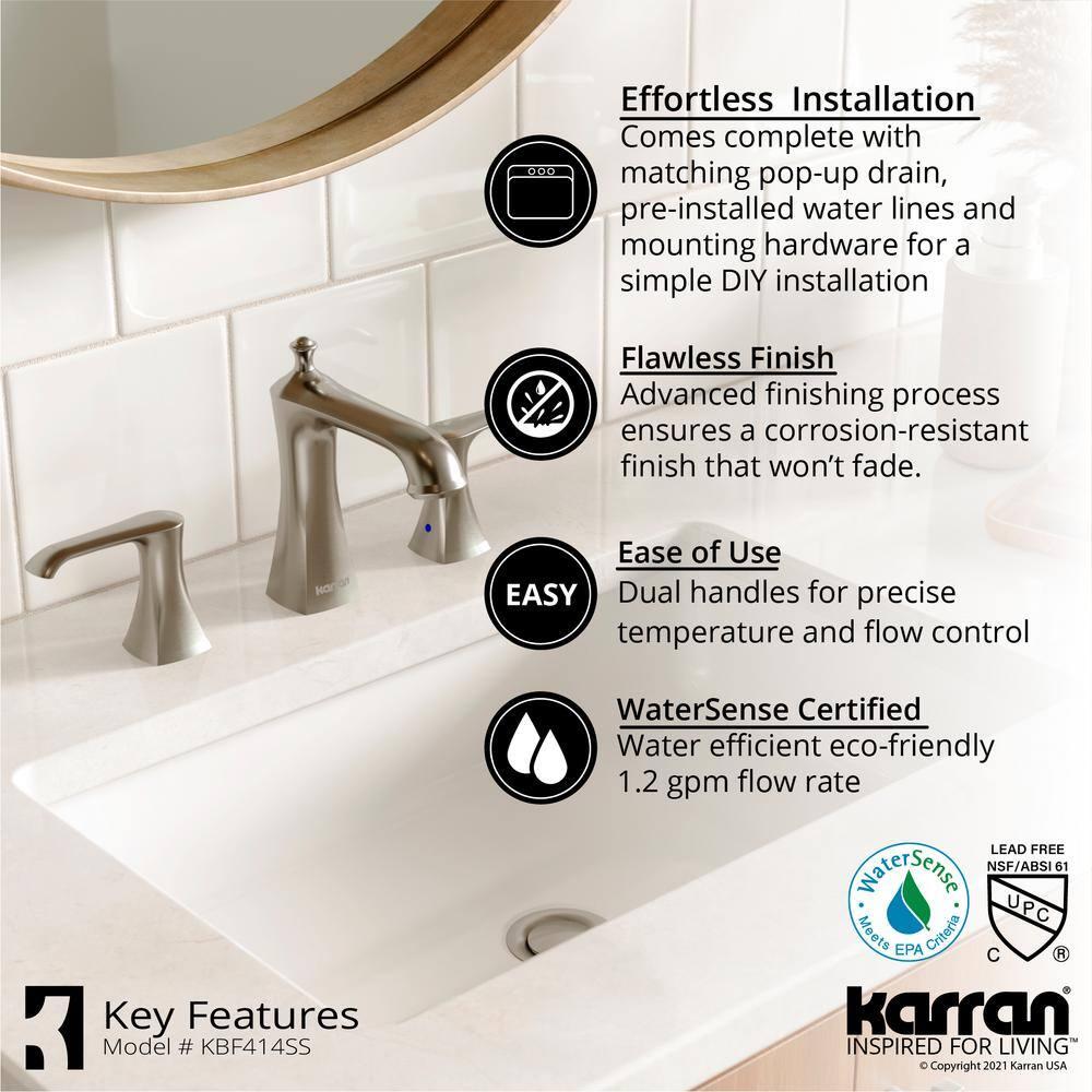 Karran Woodburn 8 In. Widespread 2-Handle Bathroom Faucet With Matching Pop-up Drain