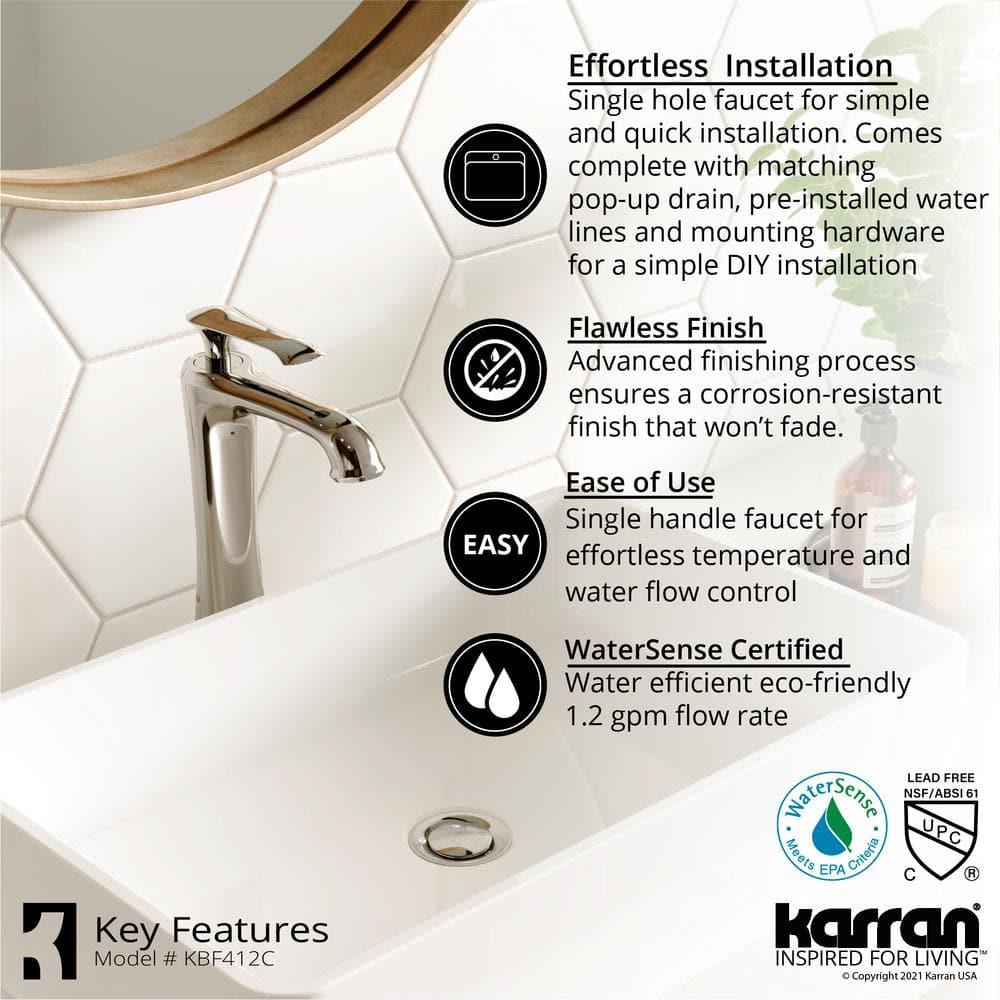 Karran Woodburn Single Handle Single Hole Vessel Bathroom Faucet With Matching Pop-up Drain