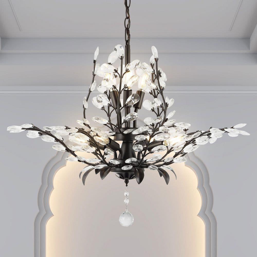 28.5" 7-Light Diantha Contemporary Bohemian Iron/Acrylic LED Pendant Oil Rubbed Bronze/Clear - JONATHAN Y: ETL Listed, Adjustable Height