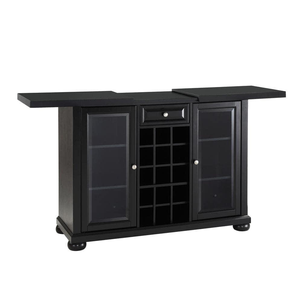 Crosley Alexandria Sliding Top Bar Cabinet Black: Rubberwood Construction, Wine & Glass Storage, Adjustable Shelves