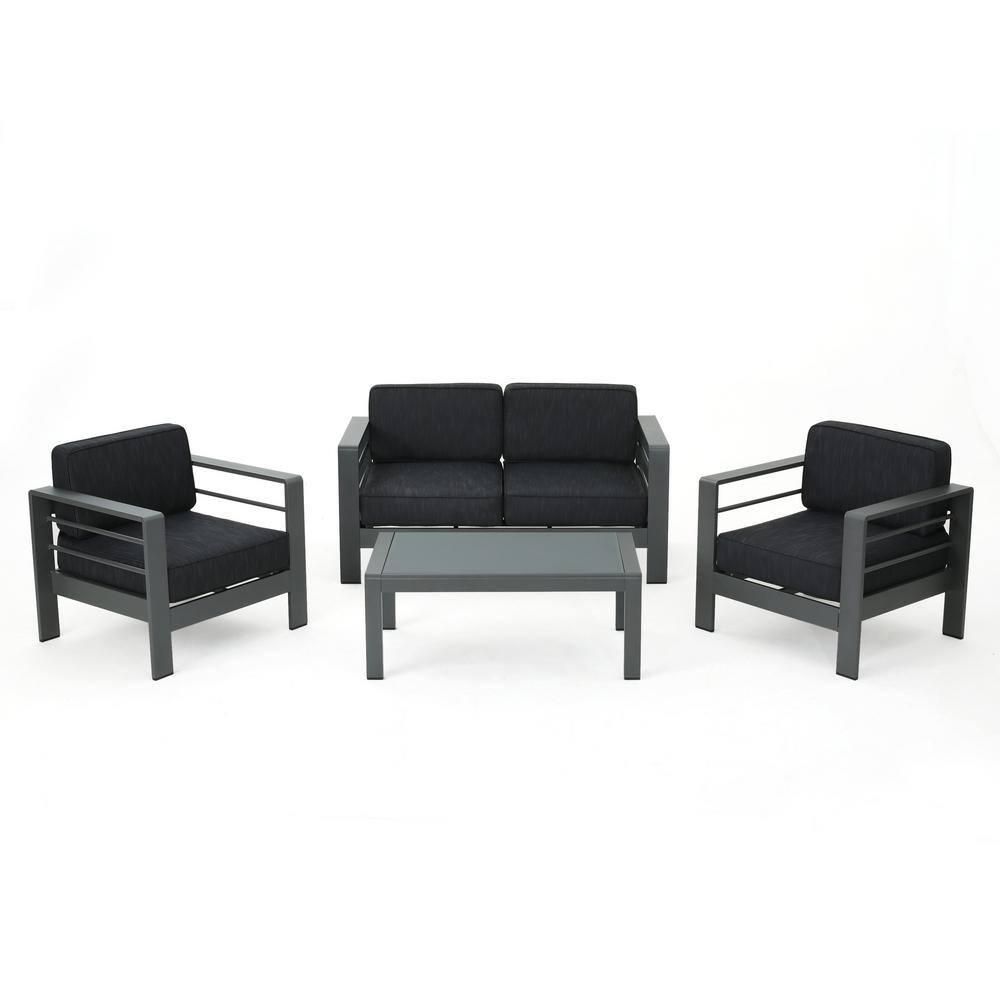 Noble House Cape Coral Outdoor Grey Aluminum 4 Pc Loveseat Chat Set