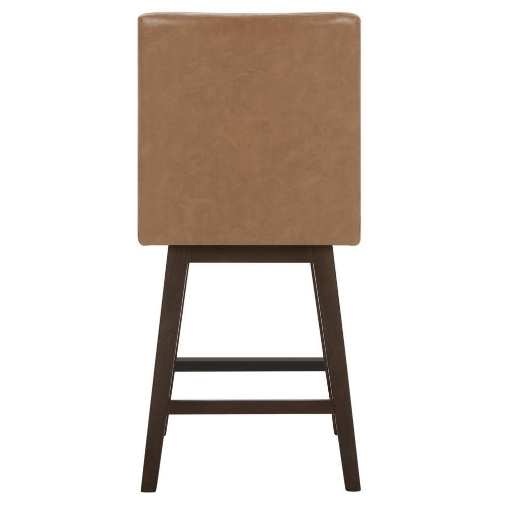 Fiona 26.8 in. Saddle Brown High Back Solid Wood Frame Swivel Counter Height Bar Stool with Faux Leather Seat(Set of 2)