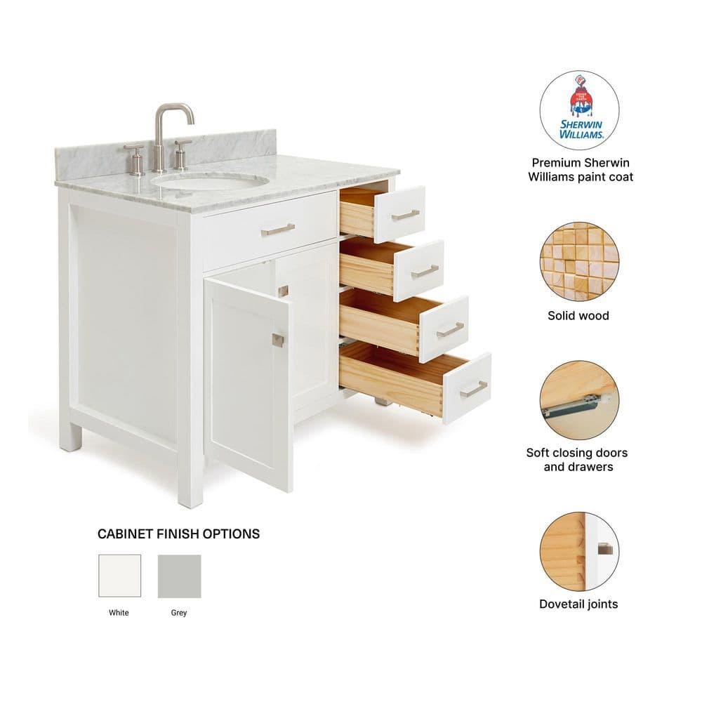 Ariel H036slcqrvo Bristol 36" Free Standing Single Basin Vanity Set - White