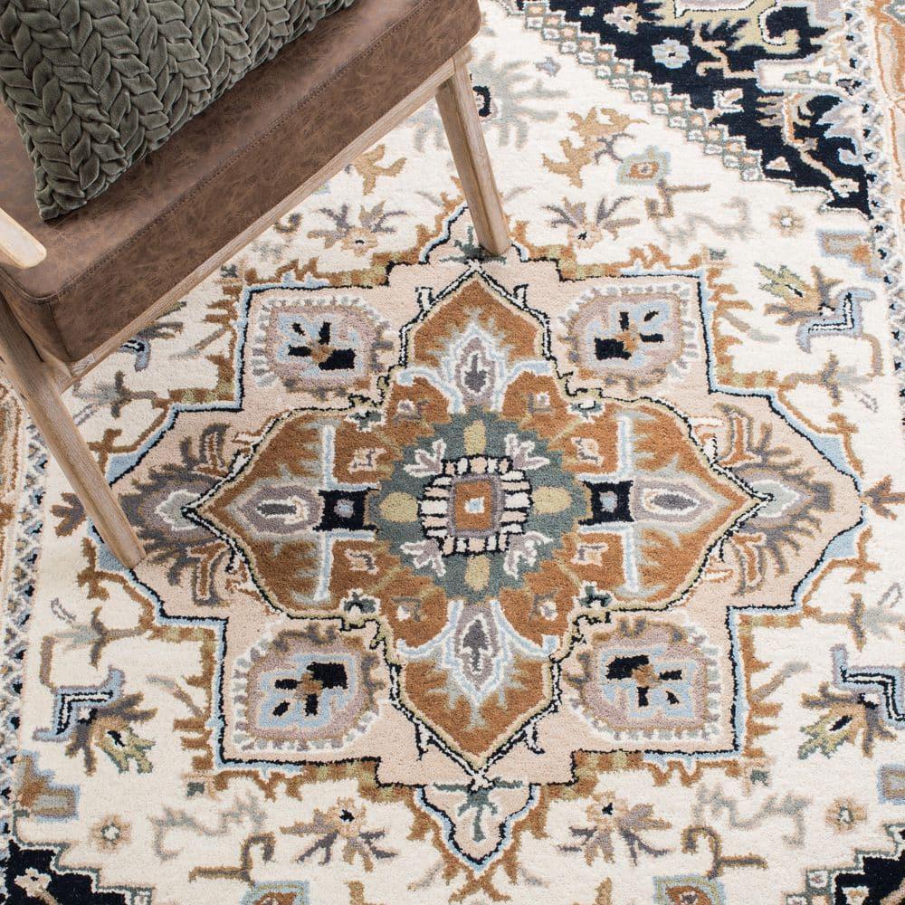 SAFAVIEH Heritage York Oriental Wool Area Rug, Beige/Navy, 8' x 8' Square