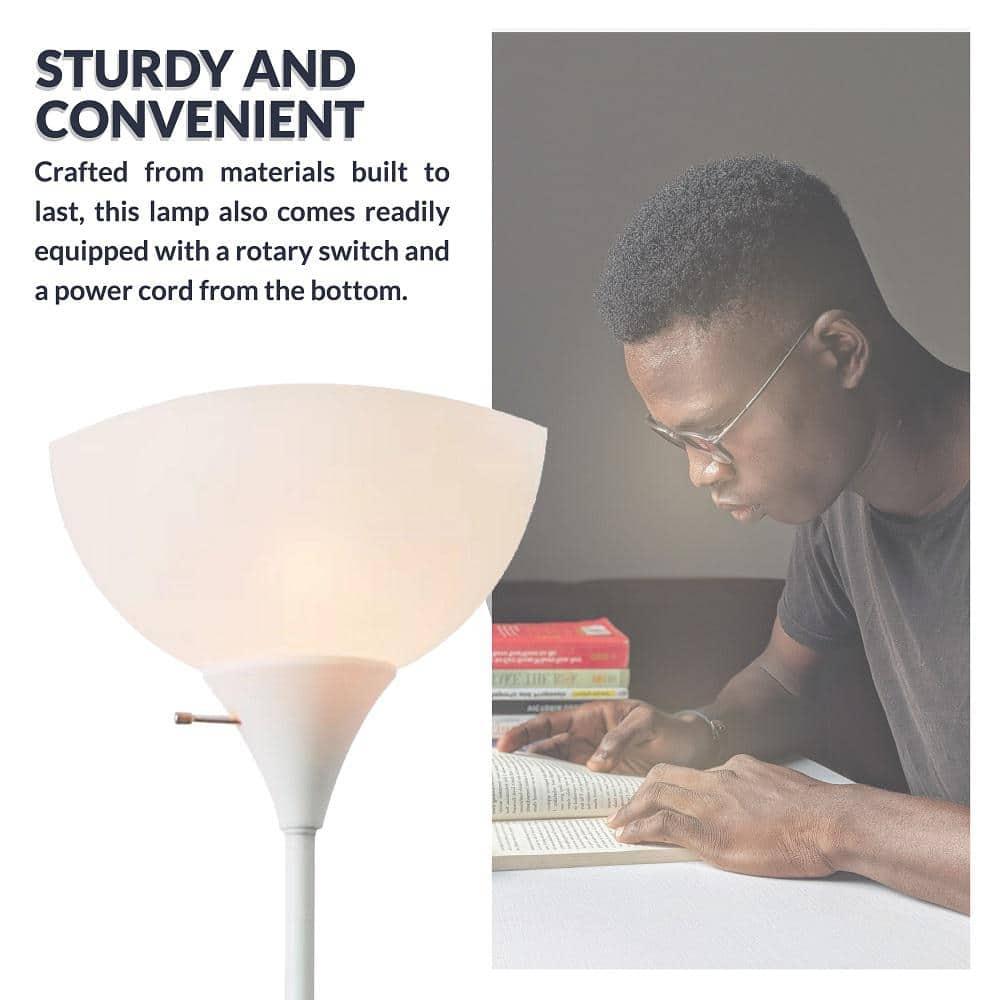 Newhouse Lighting 71” Modern White Energy Efficient Floor Lamp with White Torchiere Shades