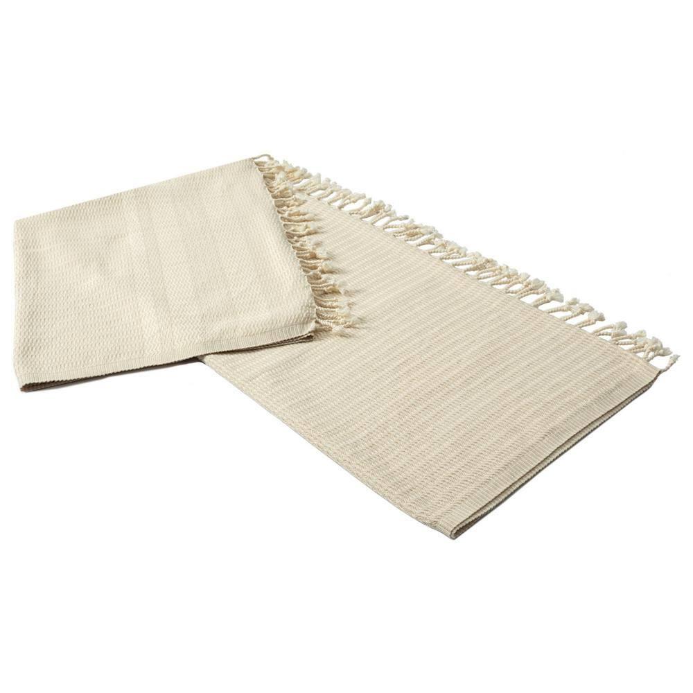 Ox Bay Beige Striped Ultra-Soft Turkish Cotton Throw Blanket, 50" x 60"