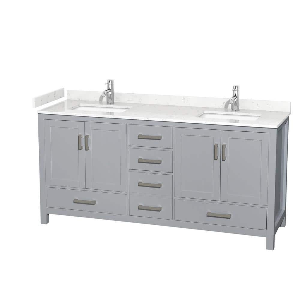 Wyndham Collection Sheffield 72" Freestanding Double Bathroom Vanity with Cultured Marble Top