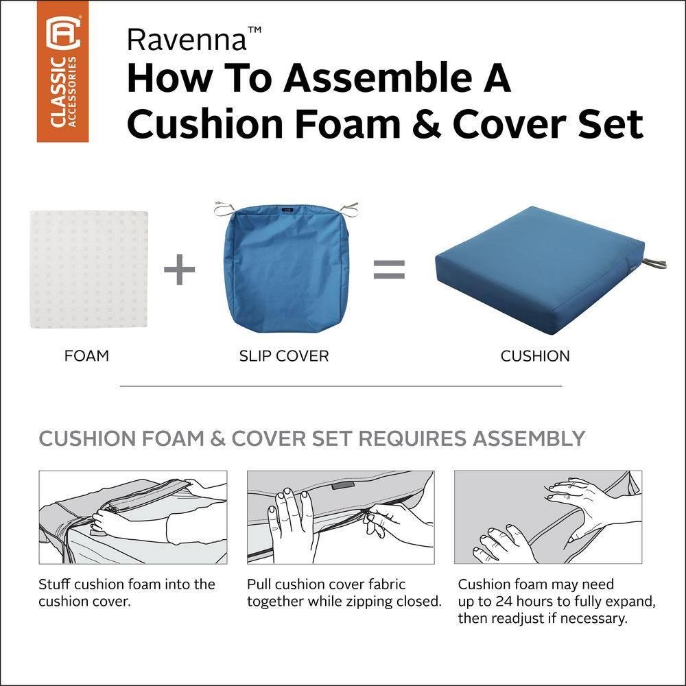 19" x 19" x 3" Ravenna Water-Resistant Patio Seat Cushion Empire Blue - Classic Accessories: Removable Polyester Cover, Zippered