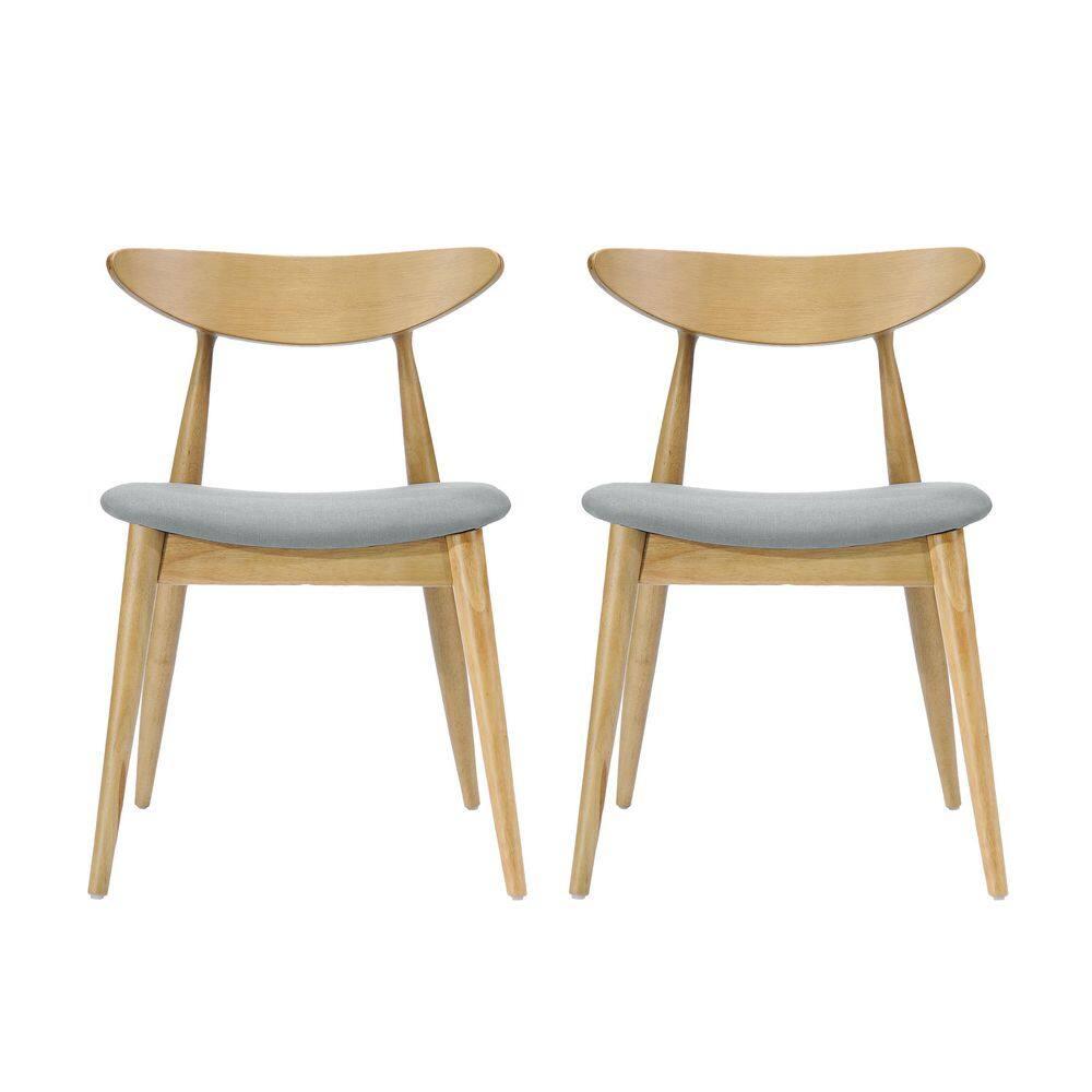 Christopher Knight Home Barron Mid Century Modern Rubberwood Fabric Upholstered Dining Chairs (Set of 2), Beige/Natural Oak
