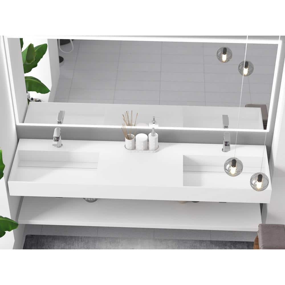 Juniper 72" Rectangular Modern Wall-Mounted Bathroom Sink with Concealed Drain Plate