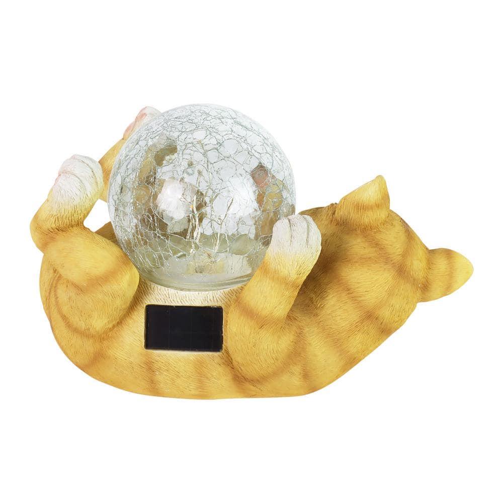 Exhart Exhart Solar Cat Playing with LED Crackle Ball Garden Statuary, 10.5 by 7.5 Inches