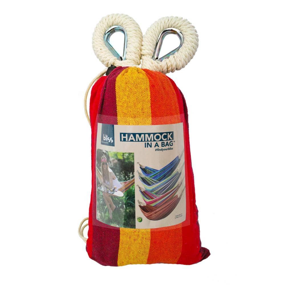 Bliss Hammocks Hammock in a Bag W/ Hanging Hardware, 40-in. Wide, 220 lb. Capacity, Tequila Sunrise Stripe