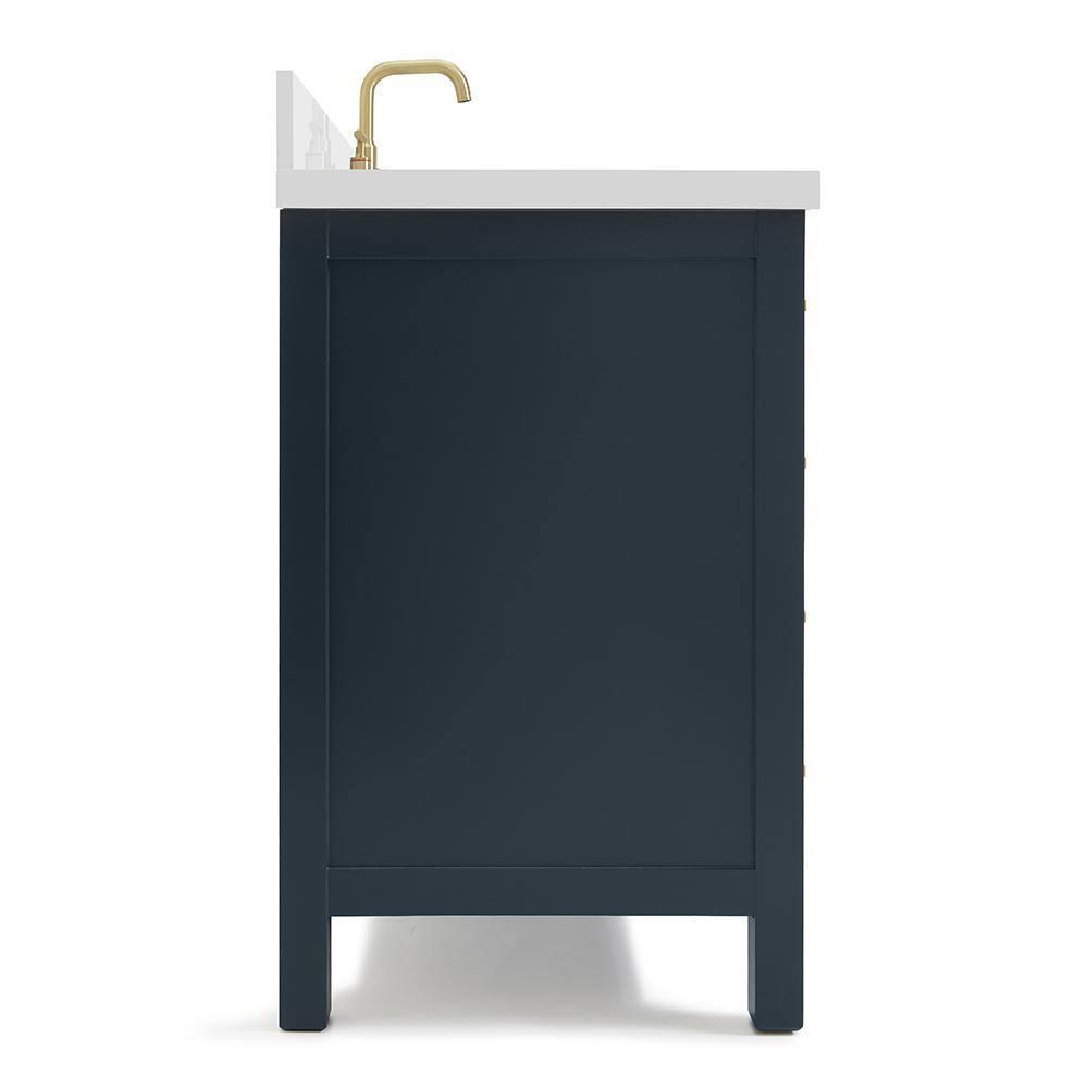 ARIEL 49" Bathroom Vanity with 1.5" Edge Pure White Quartz Countertop & Backsplash, Center Rectangular Sink, 2 Soft Closing Doors, 9 Full Extension Dovetail Drawers, Brushed Nickel - Midnight Blue
