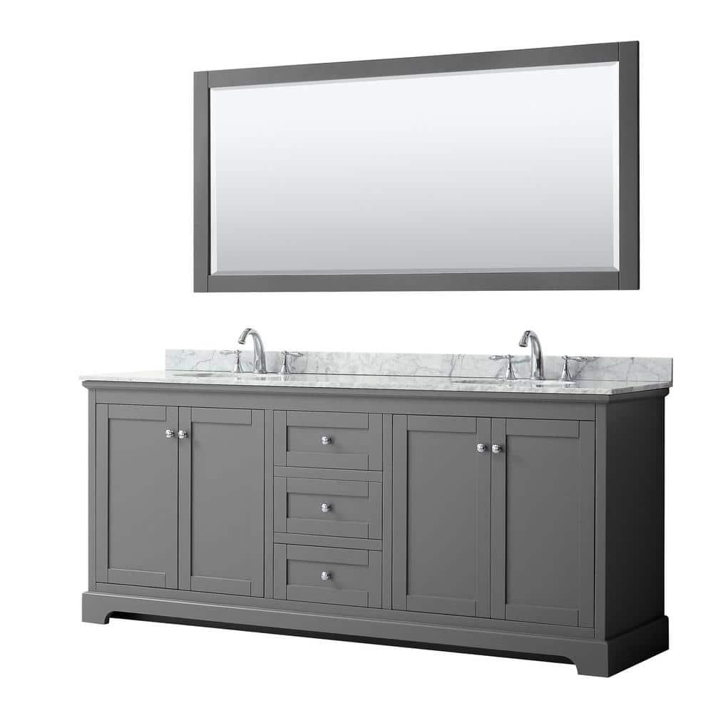 Wyndham Collection Avery 80" Oval Sinks Wood Double Bathroom Vanity in Dark Gray