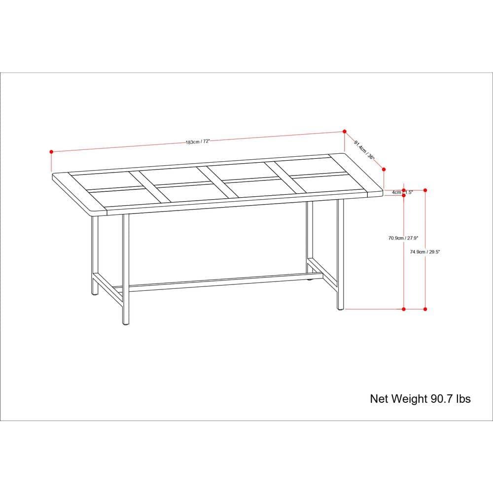 Simpli Home Campbell 72"W Mango Wood Industrial Dining Table, Powder-Coated Metal Base, Rectangle