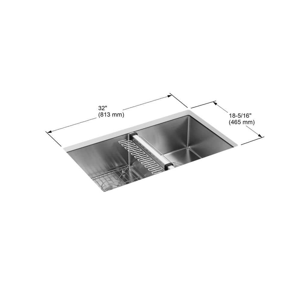 Strive 32" L x 18-1/4" W x 9-5/16" Under-Mount Double-Equal Kitchen Sink with Basin Rack