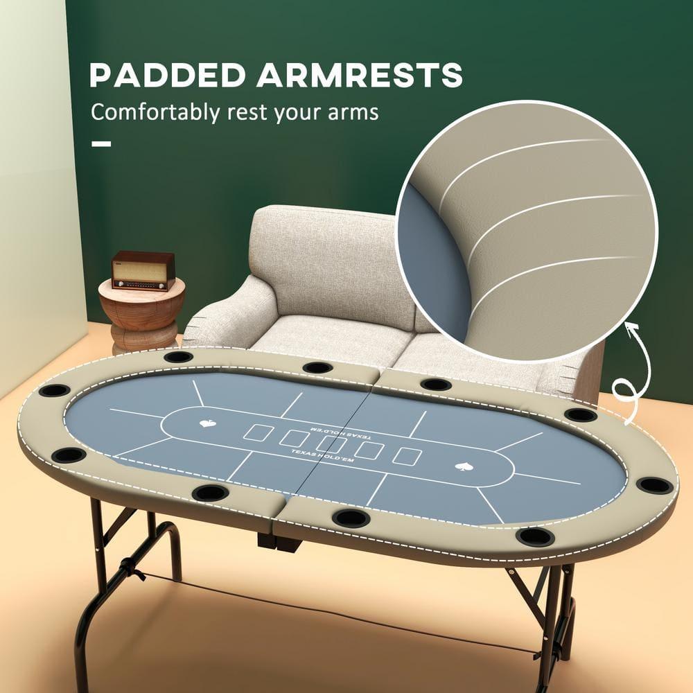 Soozier Foldable Poker Table with Cup Holders, 70" Octagon Blackjack Texas Holdem Game Table, Blue