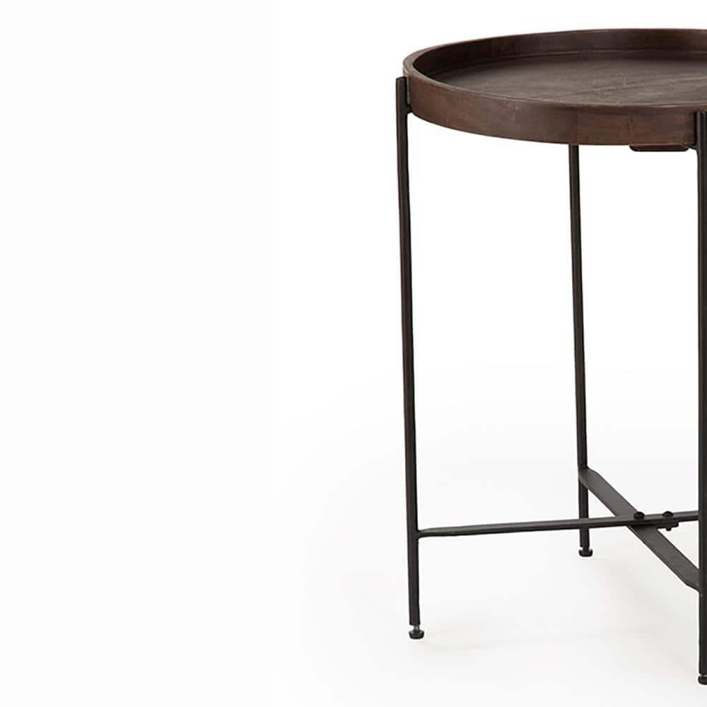 Set of 2 Capri Round Accent Tables Mango Wood with Iron Base - Steve Silver Co.