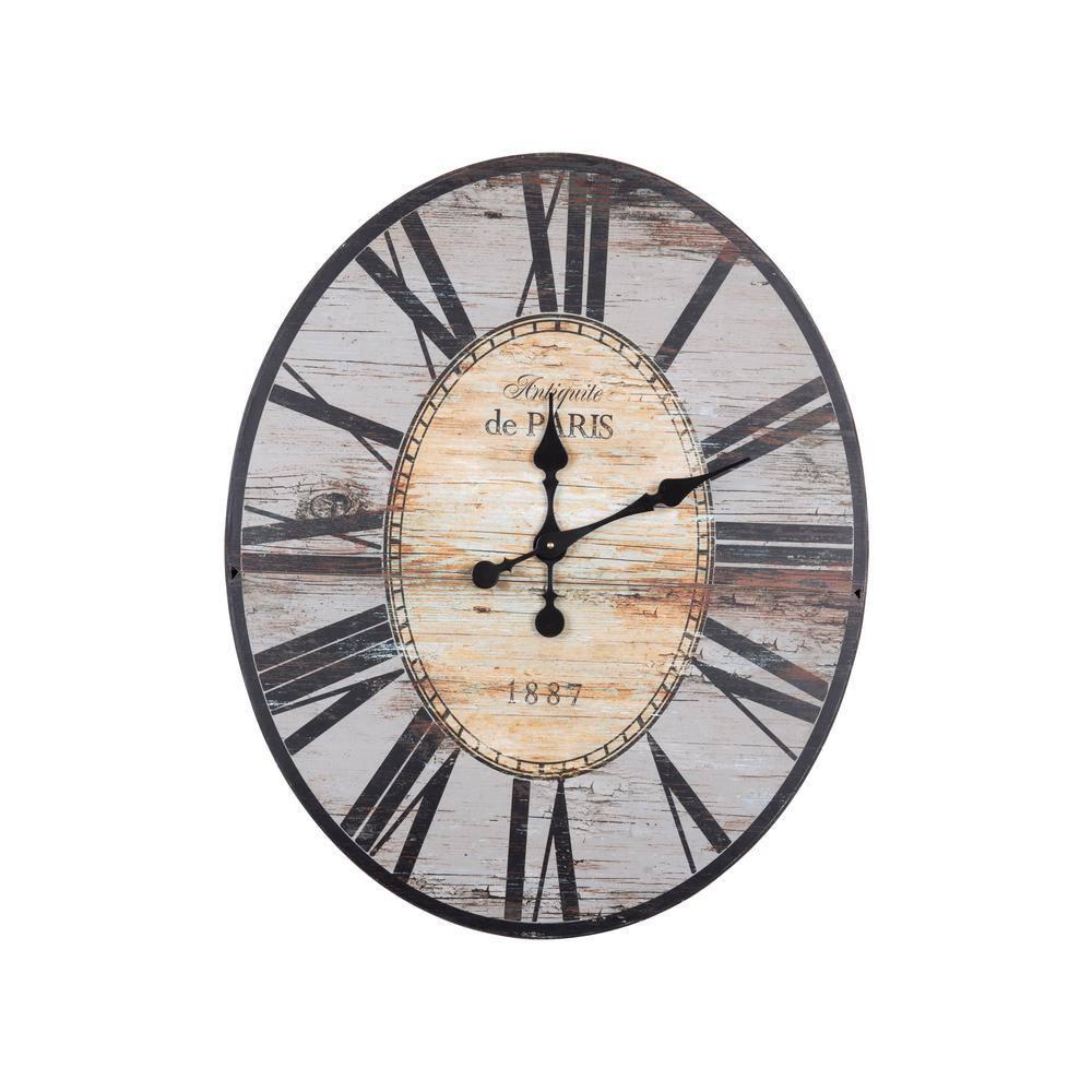 Woven Paths 29" Oval Distressed Grey Wood Wall Clock