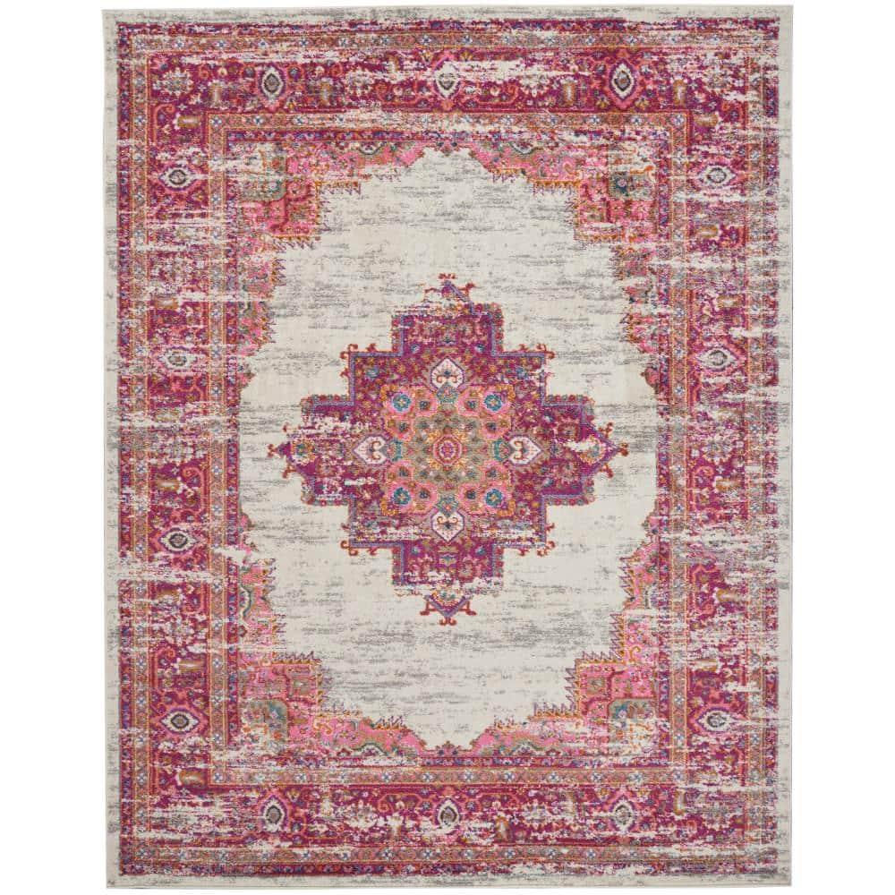 Nourison Passion Medallion Bohemian Indoor Rug Ivory/Fuchsia 8' x 10'