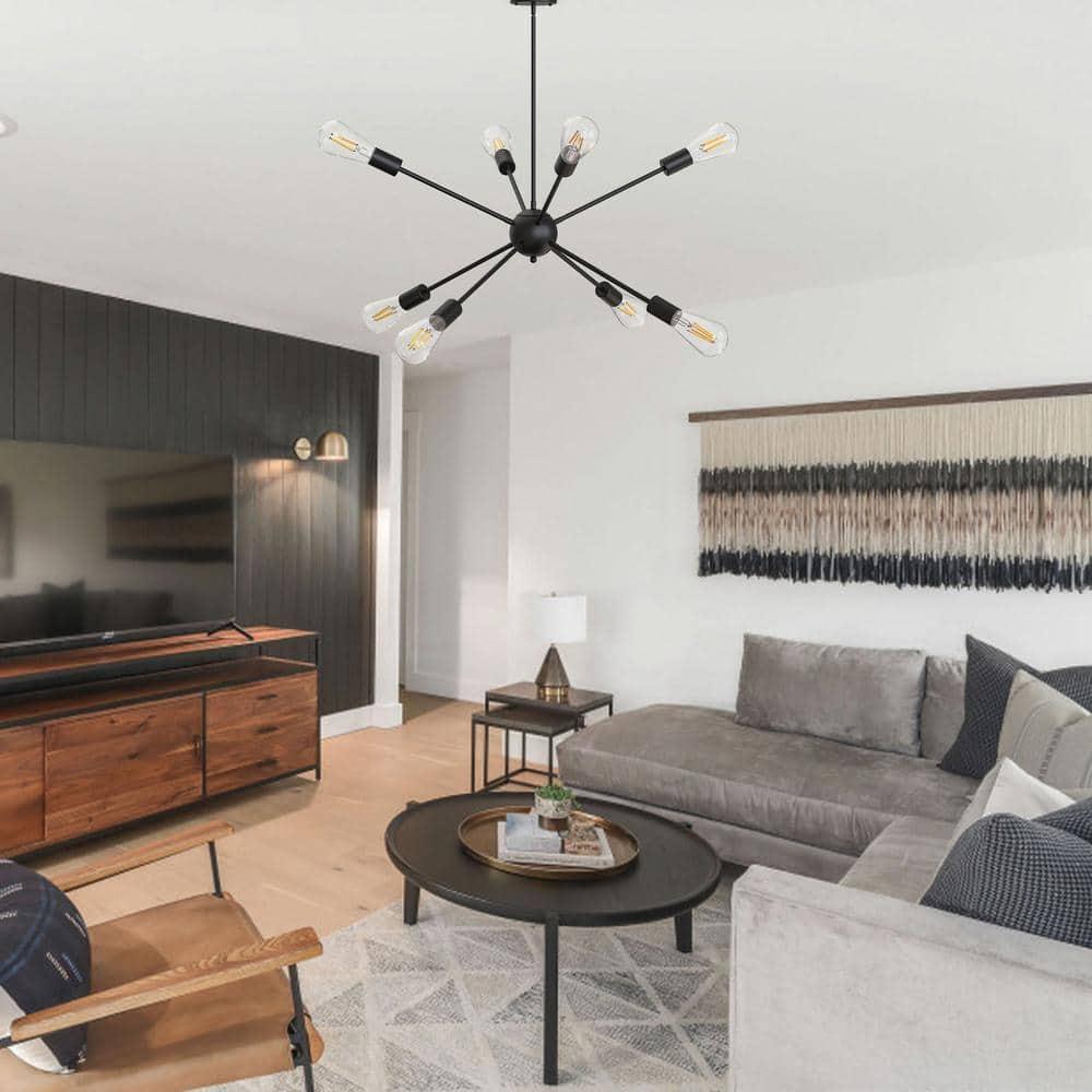SineRise Sputnik Chandeliers Black, 8 Lights Modern Sputnik Lighting Fixture with Adjustable Height for Dining Room, Living Room, Kitchen, Bedroom and Hallway