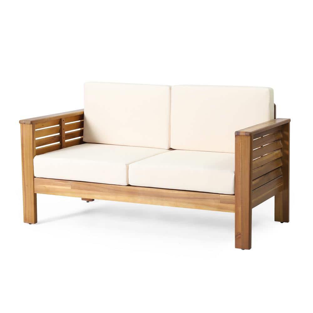 Christopher Knight Home Rabun Outdoor Acacia Wood 4 Seater Chat Set with Cushions, Cream/Teak
