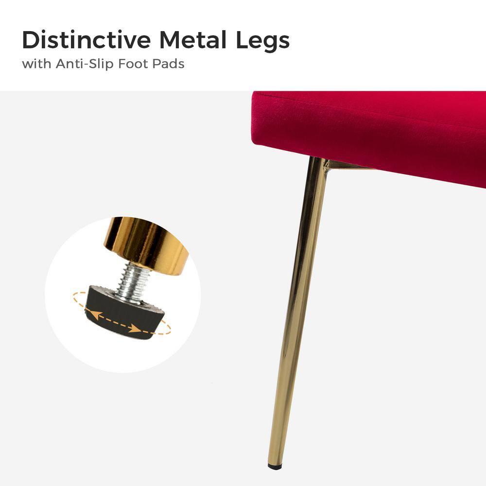 Velvet Upholstery Comfy Dining Chair Accent Channel Tufted Metal Legs Home Living Room Bedroom Kitchen Red