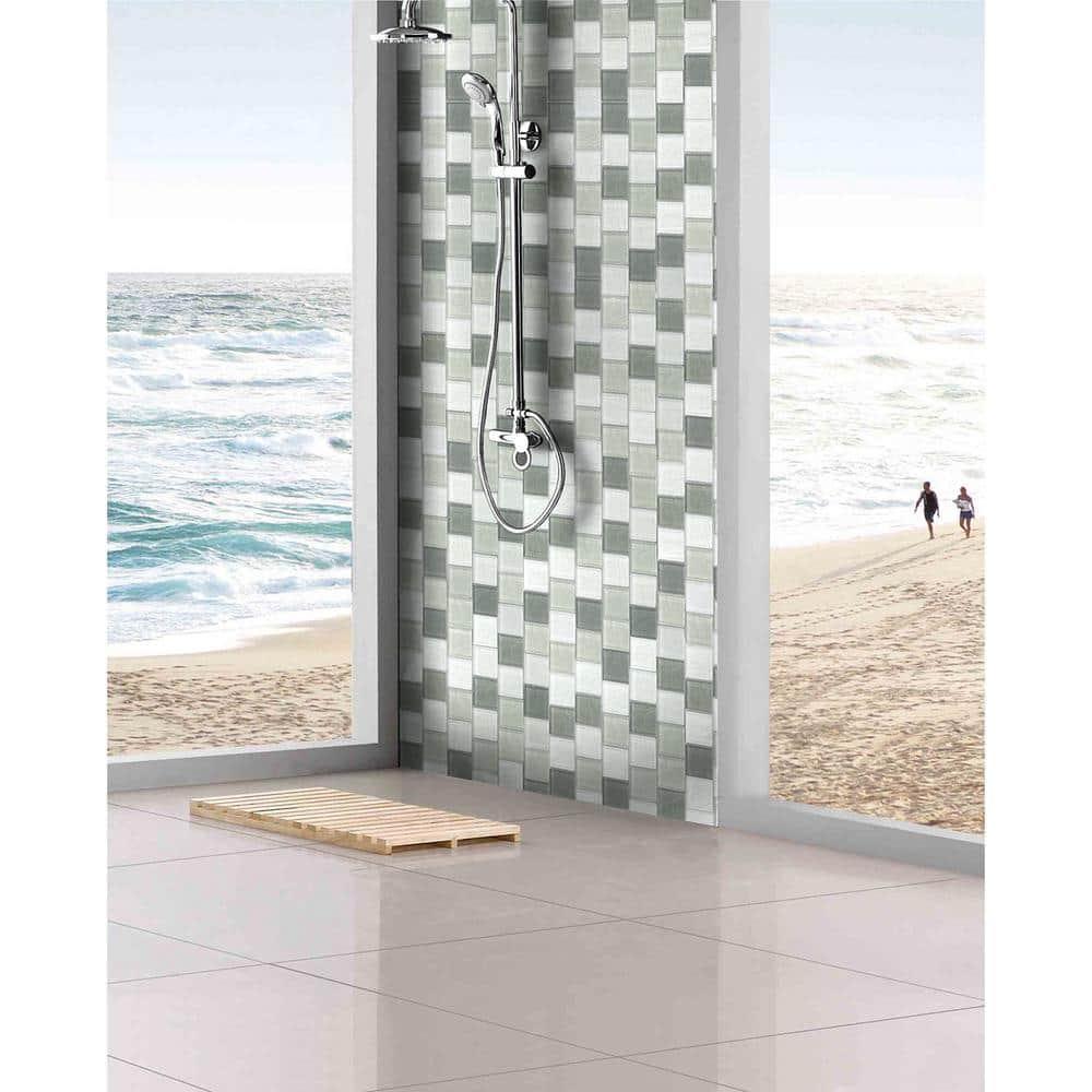New Era 12 in. x 12 in. Glass & Stone Straight Edge Linear Mosaic Wall & Pool Tile
