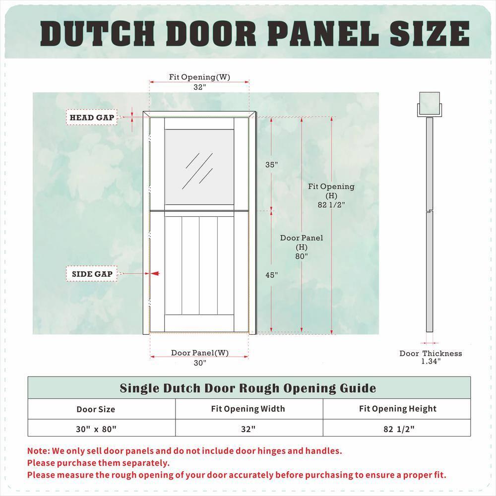 DOOOLI Dutch Door- Half Transpatent Glass+Natural Pine Wood Interior Door Prehung Slab Doors With Door Frame（No pre-drilled holes)