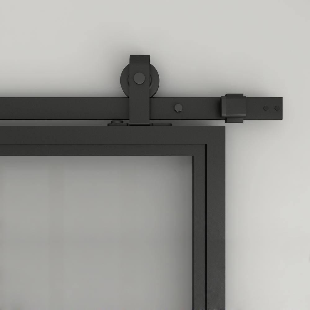 CALHOME 60-in x 84-in Frosted Glass Black Frosted glass Glass Solid core Double Barn Door (Hardware Included)